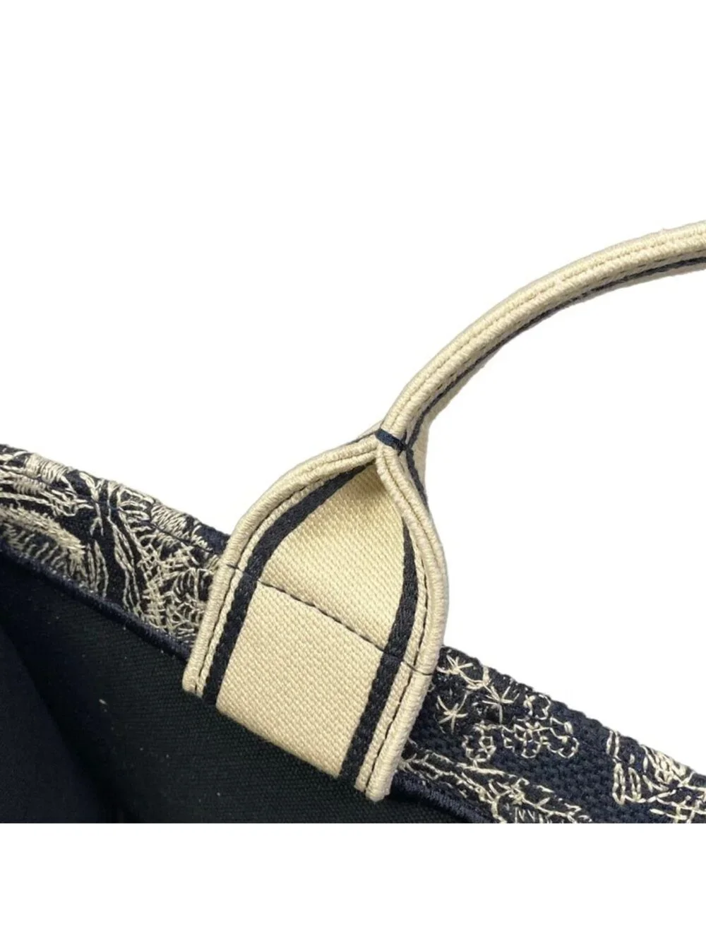 Dior Tote Book Vintage Small Dark Navy Ivory Embroidery